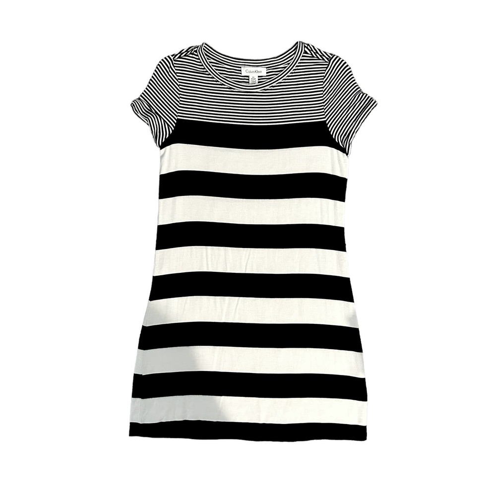 Calvin Klein Black White Striped Dress Womens Size S
